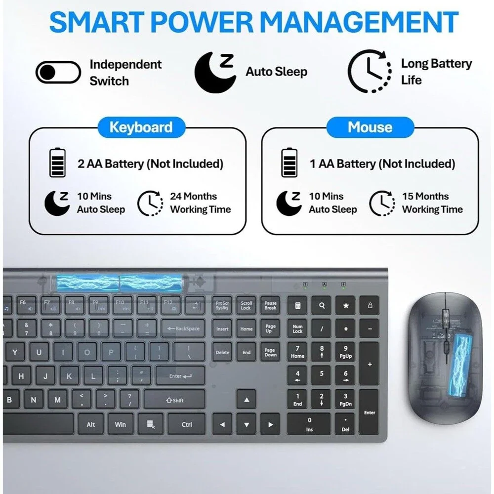 Wireless Keyboard and Mouse Combo, Full Size Long Battery Life